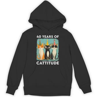 40 Years Of Cattitude 40Th Birthday Cat Lover 40 Years Old Hoodie - Thegiftio