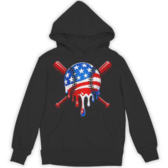 4Th Of July Baseball Drip Patriotic American Flag Youth Boys Hoodie - Monsterry