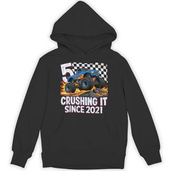 5Th Birthday Monster Truck 5 Year Old Boys Party Born 2021 Hoodie - Thegiftio UK