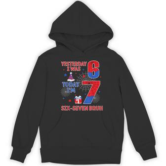 I Was 6 Now I'm 7 7Th Spider Theme Birthday Boy 7 Year Old Hoodie - Thegiftio