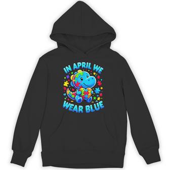 Autism Awareness Dino In April We Wear Blue T-Rex Hoodie | Seseable UK