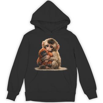 Baby Monkey Hugging Plush Cute Japanese Macaque Meme Hoodie - Thegiftio UK