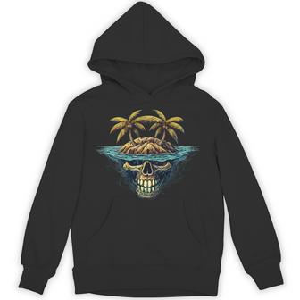 On Back Cool Island Palm Trees Skull Beach Pirate Nautical Hoodie - Thegiftio UK