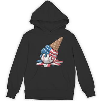 Baseball Drip Youth Cool Boys Graphic Ice Cream Us Flag Hoodie - Monsterry