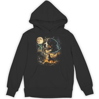 Bernese Mountain Dog Howling Moon Vintage 90S Dog Meme Hoodie - Thegiftio UK