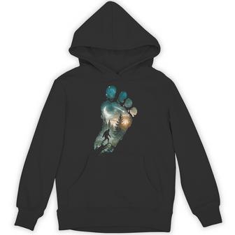 Bigfoot Footprint Moon Light Mountain Trees Forest Sasquatch Hoodie | Seseable CA