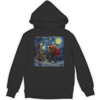 Bigfoot Santa Christmas Starry Night Sasquatch Van Gogh Hoodie - Thegiftio