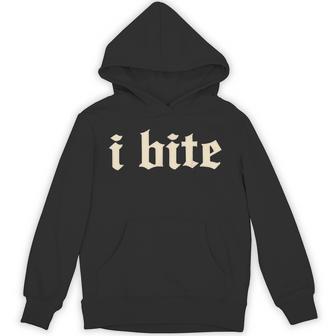 I Bite Gothic Text Minimal Statement Hoodie - Thegiftio