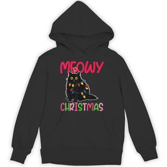 Black Cat Christmas Santa Hat Meowy For Everyone Hoodie - Monsterry