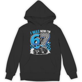 Blue Checkered Monster Truck I Was 6 Now I'm 7 Birthday Boy Hoodie - Thegiftio UK