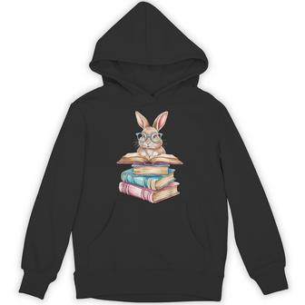 Books Bookworm Reader Book Cute Reading Bunny With Glasses Hoodie - Monsterry