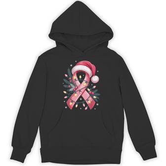 Breast Cancer Awareness Christmas Lights Pink Ribbon Hoodie - Thegiftio UK
