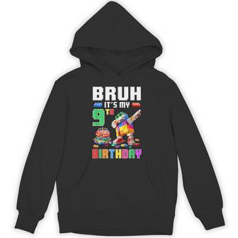 Bruh Its My 9Th Birthday Master Builder Dabbing Block Brick Hoodie - Thegiftio
