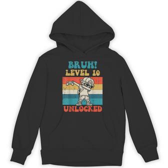 Bruh Level 10 Unlocked Gamer Dab Retro 10Th Birthday Boys Hoodie - Monsterry