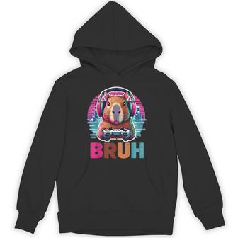 Bruh Vintage Gaming Game Capybara Boy Hoodie - Thegiftio UK