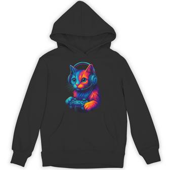 Cat Playing Video Games Cute Colorful Cat Gaming Unisex Hoodie | Mazezy