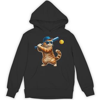 Cat Sunglasses Playing Softball Costume Player Owner Lover Hoodie - Thegiftio