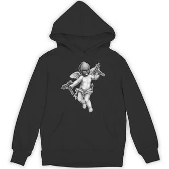 Cherub Angel Gangster Uzi Blackwork Hoodie - Thegiftio UK