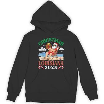 Christmas In Louisiana 2025 Santa Beach Lounge Holiday Vibes Hoodie - Thegiftio UK
