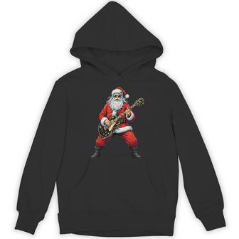 Christmas Santa Playing Guitar Rock Music Lover Xmas Holiday Hoodie | Seseable UK
