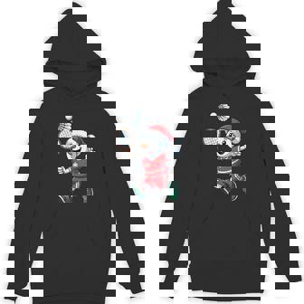 Christmas Snowman Santa Hat Playing Badminton Xmas Pajama Unisex Hoodie | Mazezy