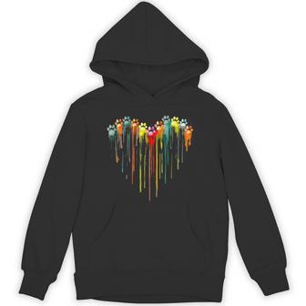 Colorful Dog Paw Heart Print Watercolors Painting Heart Dogs Hoodie - Thegiftio UK