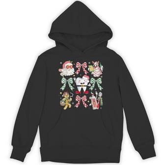 Coquette Bow Dental Christmas Dentist Th Dental Hygienist Hoodie - Thegiftio UK