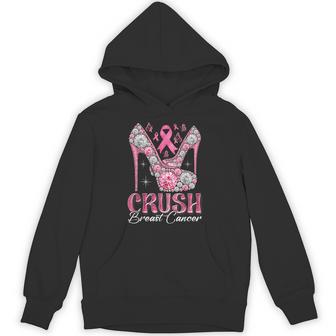 Crush Breast Cancer Awareness Bling Pink Ribbon High Heel Hoodie - Thegiftio