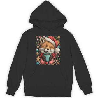 Cute Christmas Fox With Santa Hat Cocoa Cookie Animal Hoodie - Thegiftio