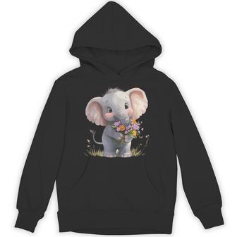 Cute Elephant Holding Colorful Flowers Hoodie - Thegiftio UK