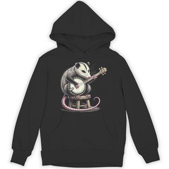 Cute Opossum Or Possum Playing The Banjo Instrument Hoodie - Monsterry