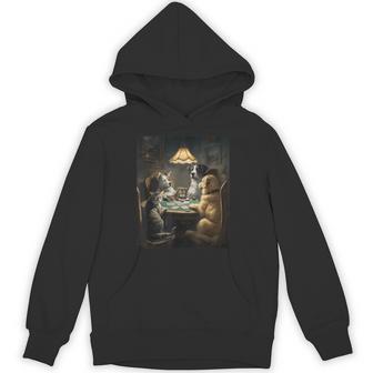 Dog Cat Playing Poker Graphic Hoodie - Thegiftio UK