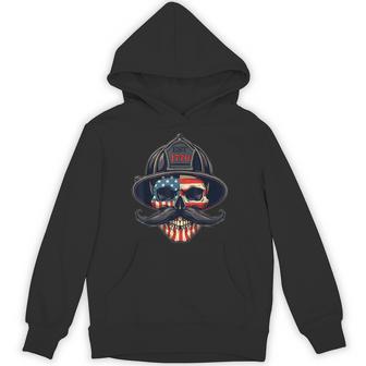 Firefighter Skull Mustache Fire Fighter Fireman Usa Flag Hoodie | Seseable UK