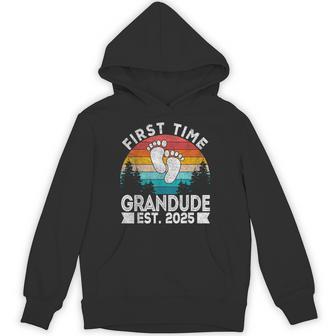First Time Grandude Est 2025 First Time Grandpa Retro Hoodie - Thegiftio UK