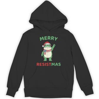 Frog Retro Merry Resistmas Political Christmas Hoodie - Thegiftio UK