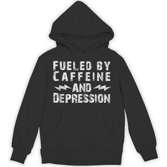 Fueled By Caffeine And Depression Distressed Coffee Lover Tank Top Unisex Hoodie | Mazezy