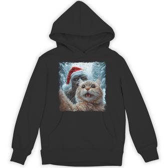 Bigfoot And Cat Christmas Selfie Hoodie - Thegiftio UK
