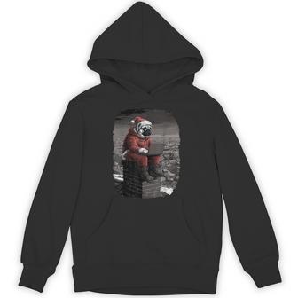 Santa Pug On Chimney With Laptop Cute Christmas Dog Hoodie - Thegiftio
