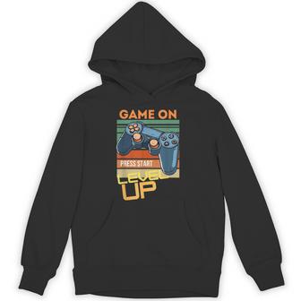 Game On Press Start Level Up Hoodie | Mazezy