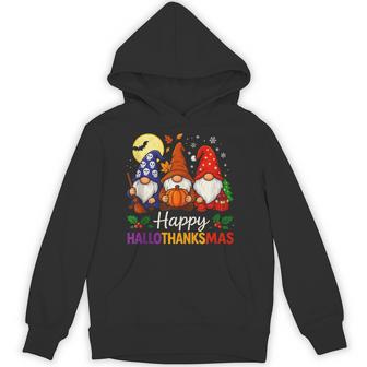 Gnome Happy Hallothanksmas Halloween Thanksgiving Xmas Hoodie - Thegiftio UK