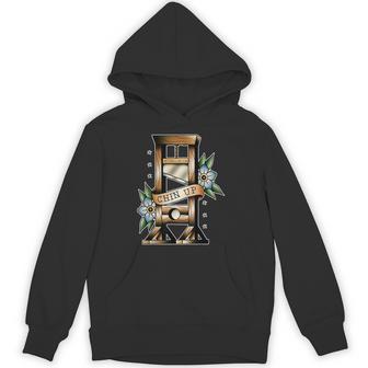Guillotine Traditional Tattoo Flash Chin Up Medieval Hoodie - Thegiftio