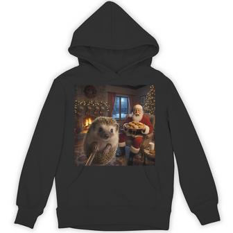 Hedgehog Selfie With Santa Claus Christmas Meme Hoodie | Seseable UK