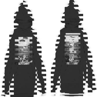 Hilarious Cat Selfie UFO Cow Abduction Alien Meme Unisex Hoodie | Mazezy