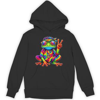 Hippie Tie-Dye Frog 70S Party & 60S Costume Peace Sign Hoodie - Thegiftio UK