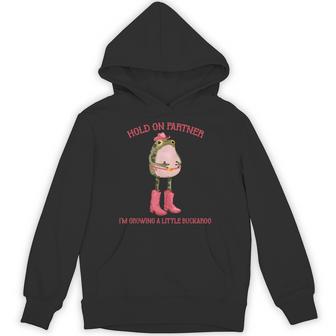 Hold On Partner I'm Growing A Little Buckaroo Frog Pregnancy Hoodie | Seseable UK