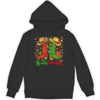 Howdy Christmas Merry Christmas Western Cowboy Cowgirl Boots Hoodie - Thegiftio UK