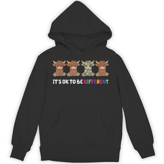 It's Ok To Be Different Highland Cow Puzzle Autism Awareness Hoodie - Thegiftio UK