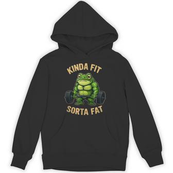 Kinda Fit Sorta Fat Gym Frog Weightlifting Workout Unisex Hoodie | Mazezy