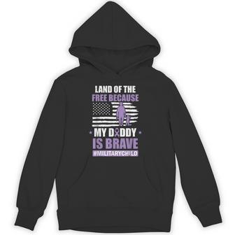 Land Of The Free Because My Daddy Is Brave Military Child Hoodie - Thegiftio UK