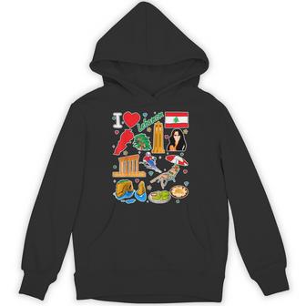 Lebanese Hand Drawn Symbols Lebanon Map Cultural Icons Hoodie - Thegiftio UK